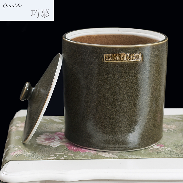 Qiao mu jingdezhen ceramic barrel ricer box with cover ceramic surface at the end of the cylinder cylinder tea tea glaze jars of oil tank