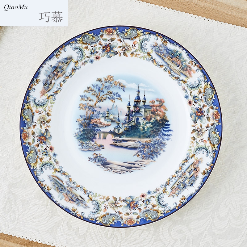 Qiao mu high dishes suit 56 skull jingdezhen porcelain tableware suit ceramic bowl bowl plate household glaze for dinner