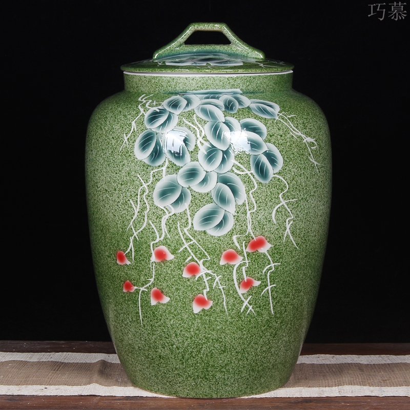 Qiao mu jingdezhen ceramic barrel 100 jins home with cover large flour rice box tea cylinder storage jars seal
