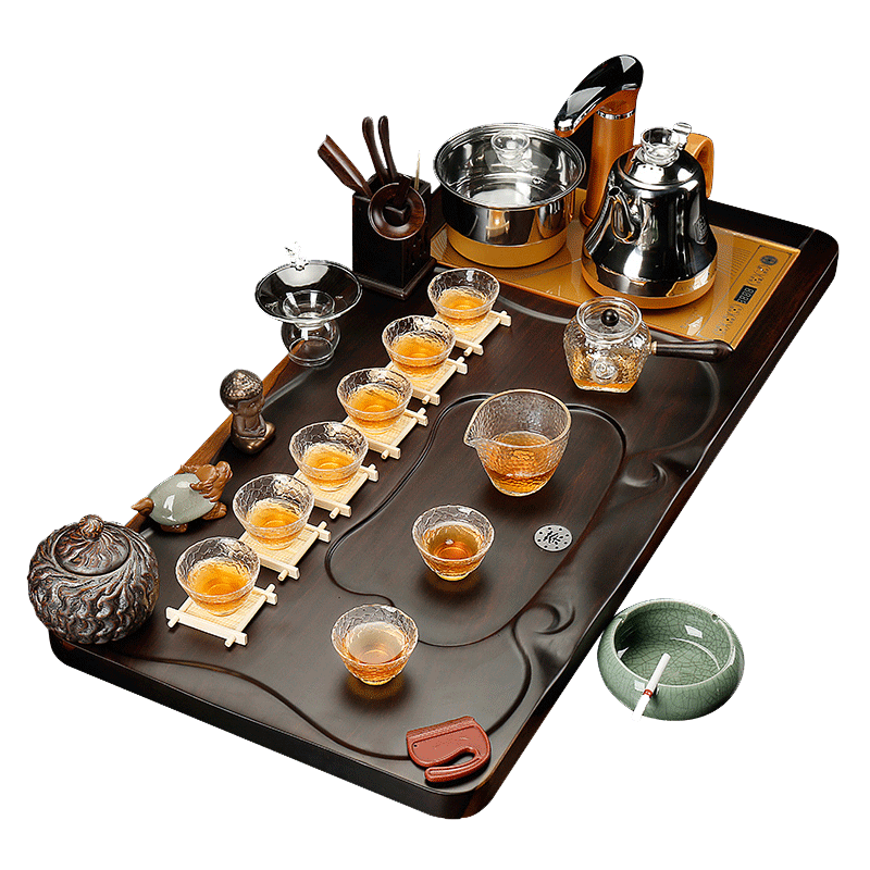 Qiao mu ebony wood tea tray was purple sand tea set a complete set of kung fu tea set automatic contracted household