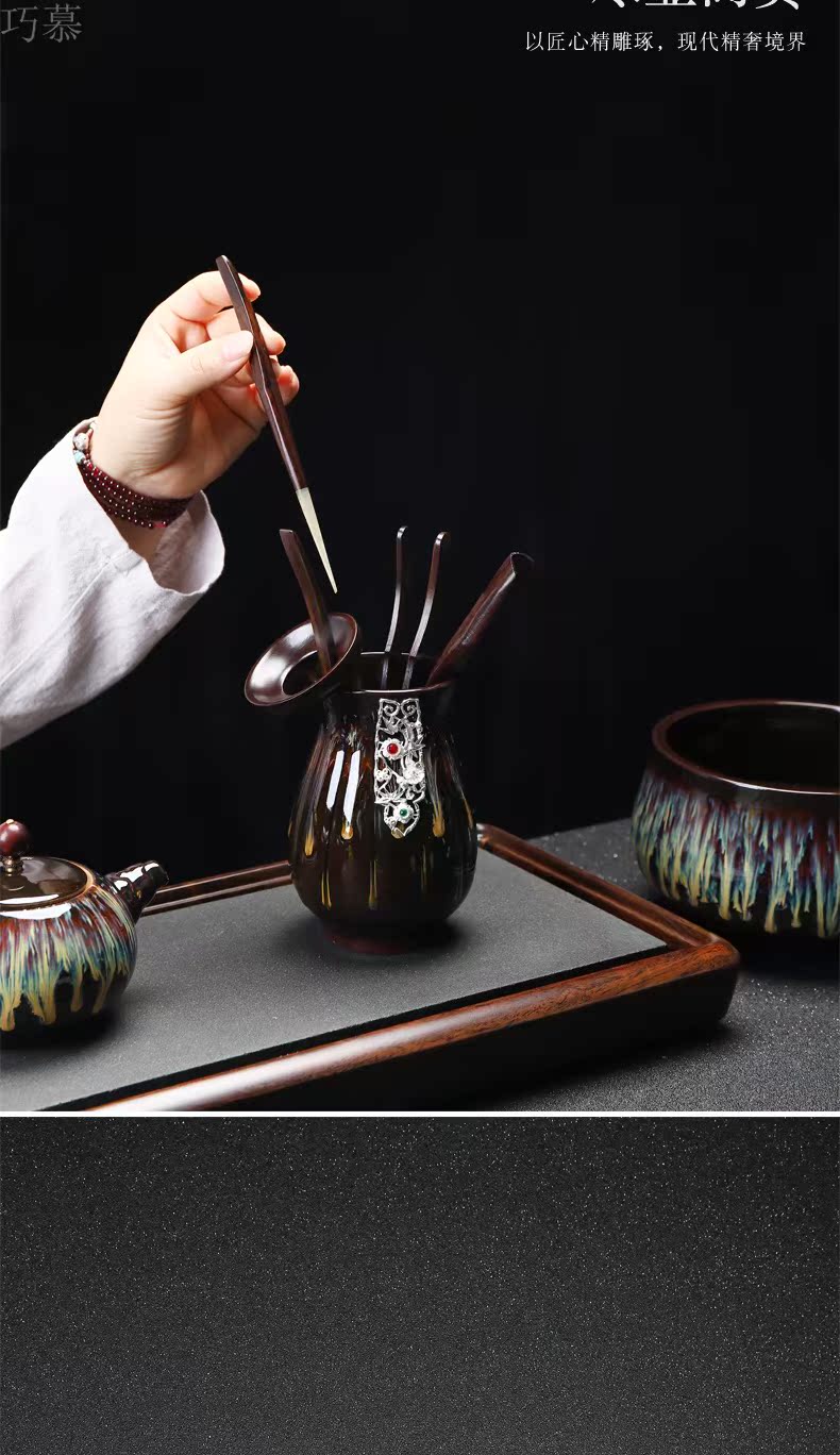 Qiao mu large jingdezhen coppering. As the silver red glaze, ceramic tea six gentleman wood kung fu tea tea tray accessories