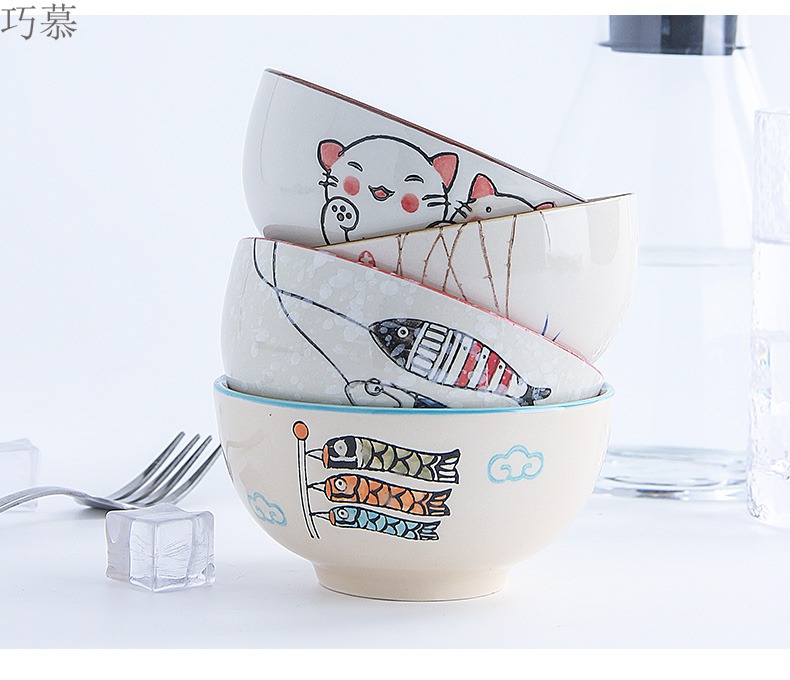 Qiao mu jingdezhen ceramic bowl home eat large bowl contracted lovely rainbow such as bowl bowl creative hand - made use of Japanese