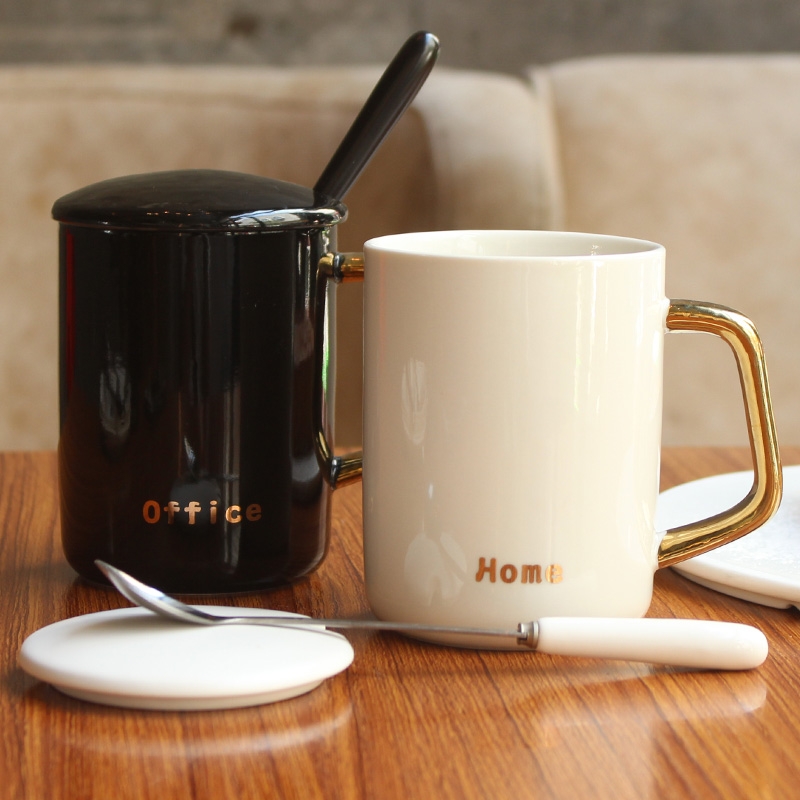 Qiao mu ou ins mark cup coffee cup ceramic cups with cover run Chinese couples water cup a to send gifts