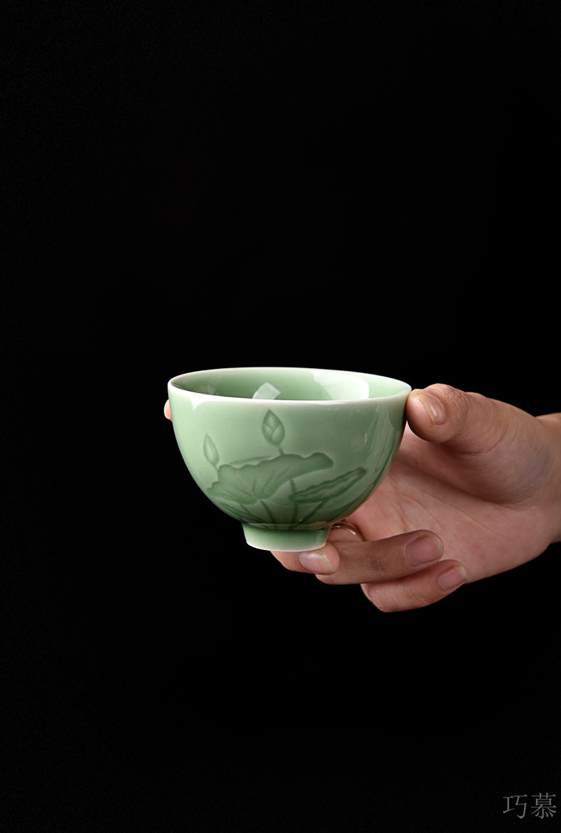 Qiao mu QYX longquan celadon kung fu tea cups ceramic sample tea cup manual master cup single CPU lotus lotus