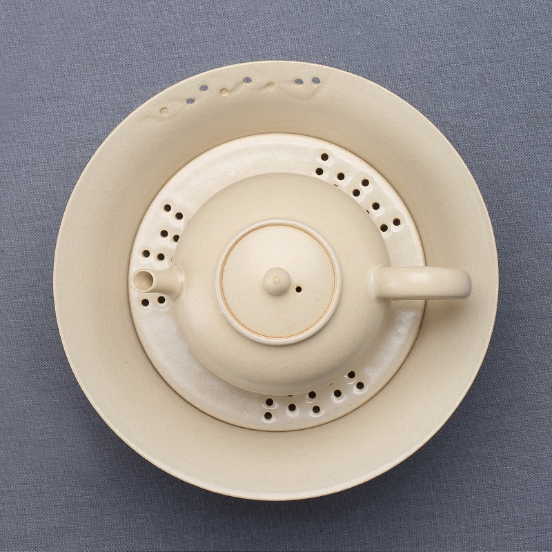 Qiao mu jingdezhen plant ash glaze on kung fu tea set TaoMingTang manual white clay pot saucer dry mercifully machine