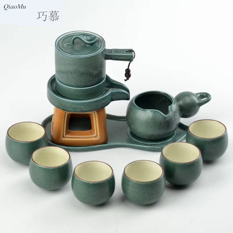 Qiao mu violet arenaceous lazy fit tea is tea set and a half automatic ceramic household of a complete set of fortunes