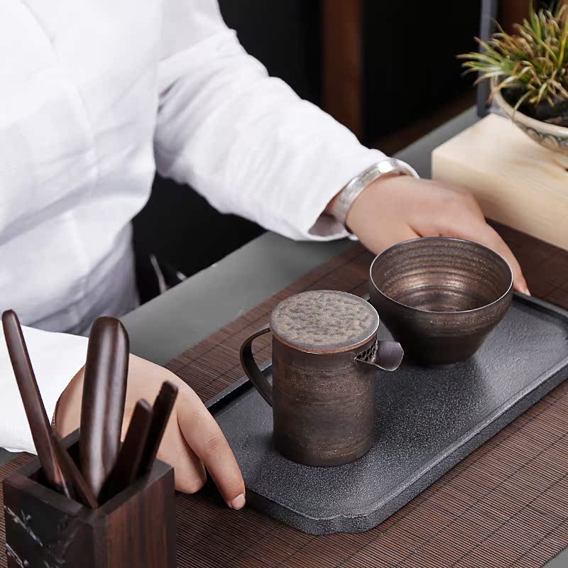 Qiao mu PMZ coarse pottery imitation copper and gold retro Japanese half expressions using kung fu tea set of the filter tea teapot single pot of tao