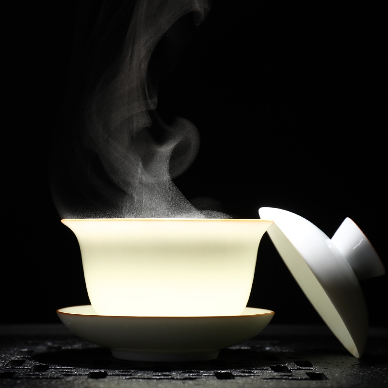 Qiao mu white porcelain tureen kung fu tea tureen large ceramic cup sweet white porcelain glaze three bowl to bowl