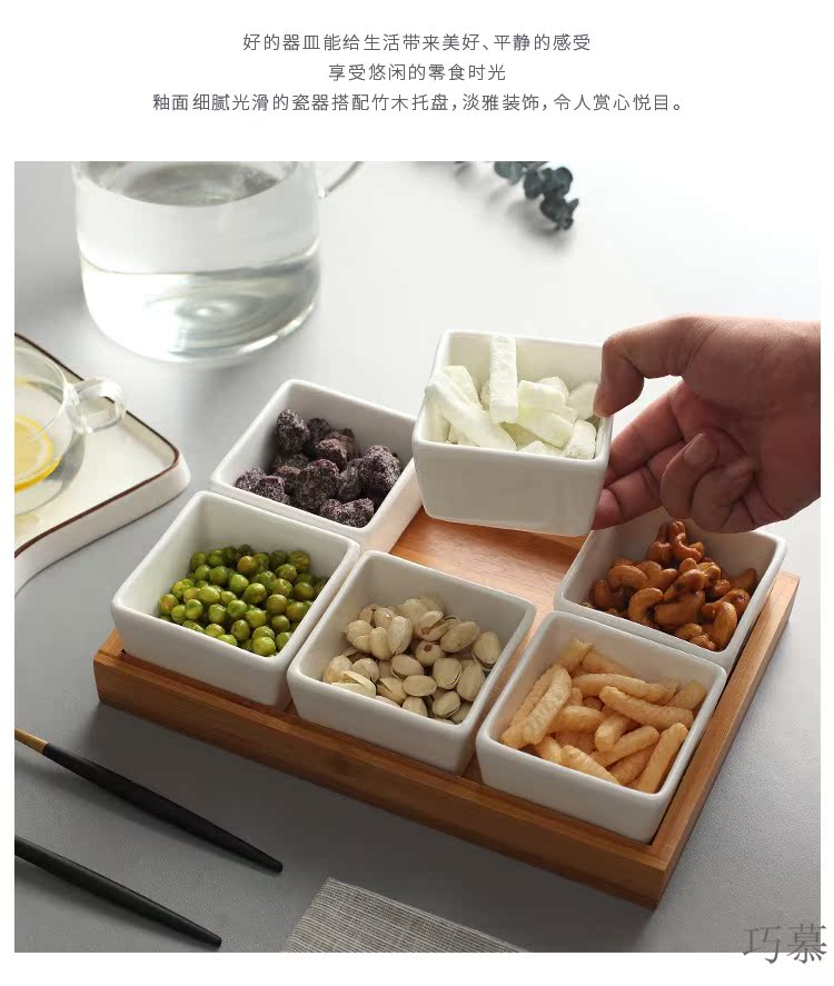 Nordic Qiao mu DHT ceramic creative seeds plate dry fruit tray, fruit dish bamboo ceramic bowl of sugar in the living room