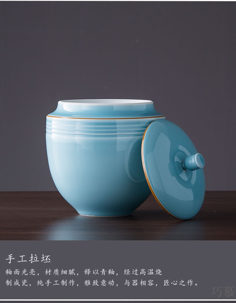 Qiao mu ceramic insect - resistant imitation of barrel ricer box with cover of jingdezhen famous master manual celadon caddy fixings storage