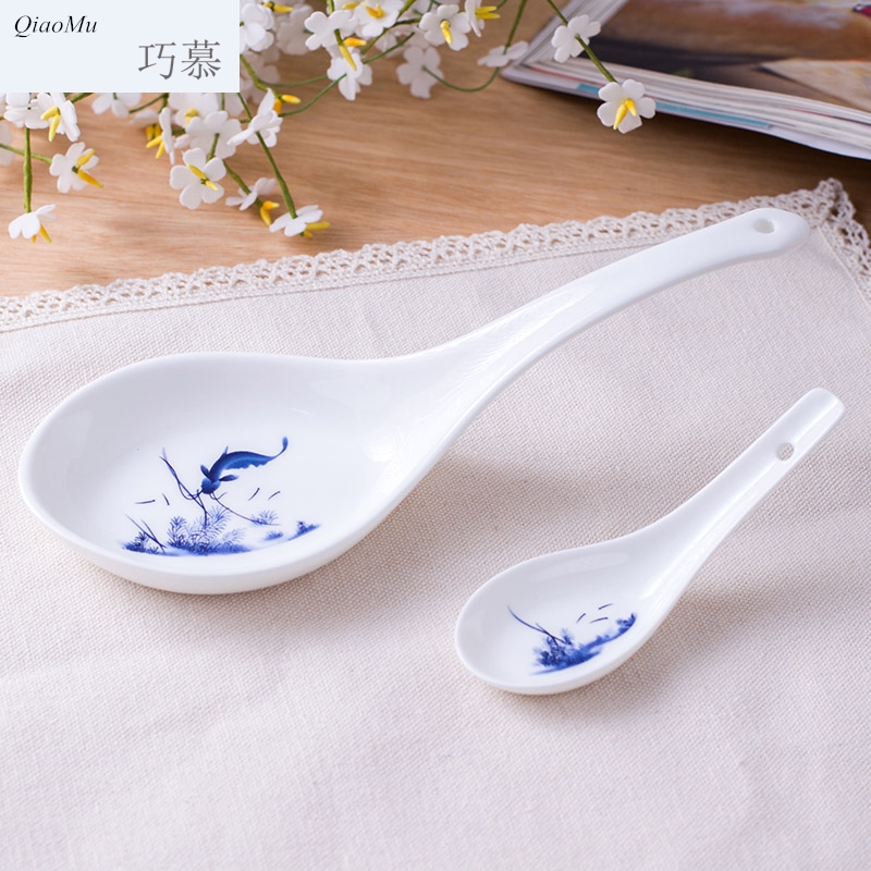 Qiao mu tablespoons of ipads China jingdezhen lead - free glaze ceramic spoon big spoon, run out from year to year