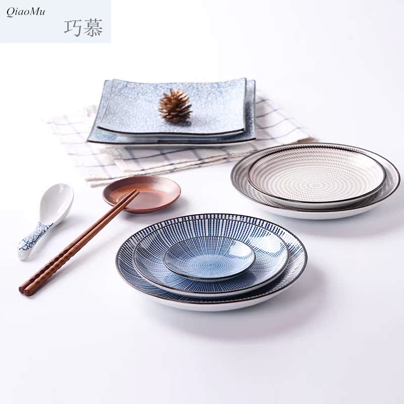 Qiao mu contracted under the glaze color of jingdezhen ceramic plate plate tableware suit creative dishes household Japanese side