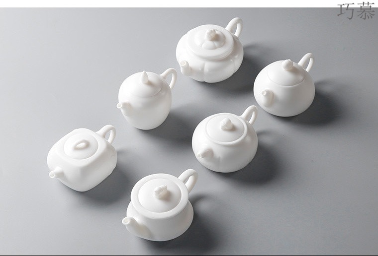 Qiao mu dehua white porcelain teapot single pot of high - temperature ceramic small Chinese kung fu tea sets tea kettle household teapot