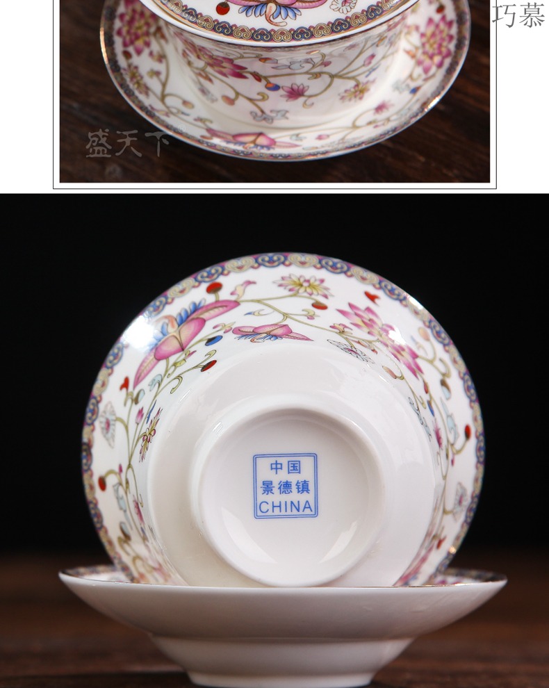 Qiao mu large blue and white only three bowls tureen birthday present worship sweet tea bowls and cups porcelain cover cup cup three mercifully 20