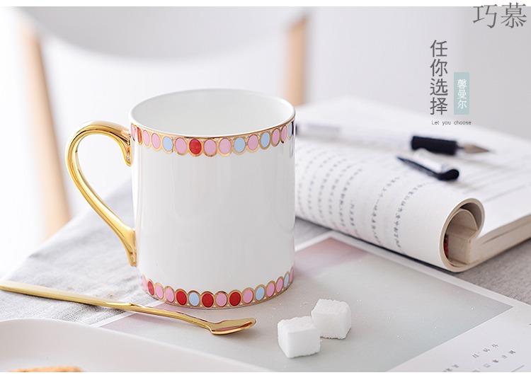 Qiao mu ins creative Nordic keller with spoon ipads porcelain ceramic cup contracted couples milk cup coffee for breakfast