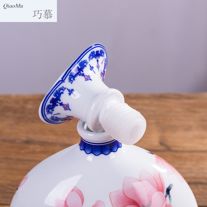 Qiao mu 1 catty ceramic creative furnishing articles decoration empty bottles household small bottle peach blossom put liquor sealing characteristics of wine