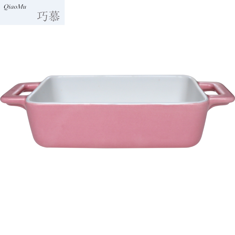 Qiao mu candy color ceramic ears rectangle baking bowl baking pan baked FanPan pasta dish oven tray