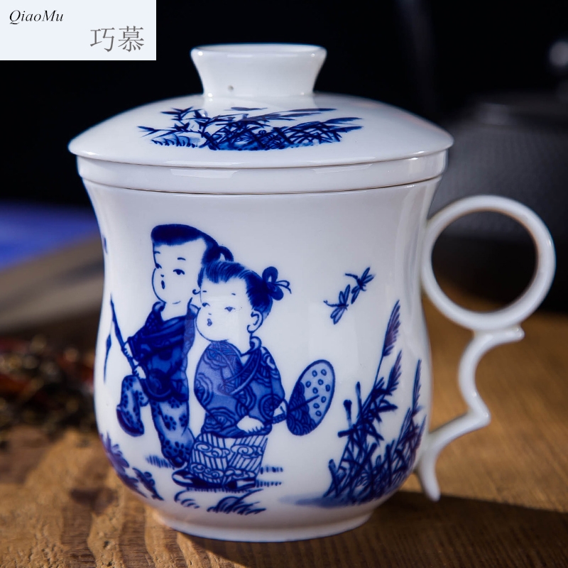 Qiao mu office of jingdezhen ceramic cup with cover tea cup of individual single CPU business meetings