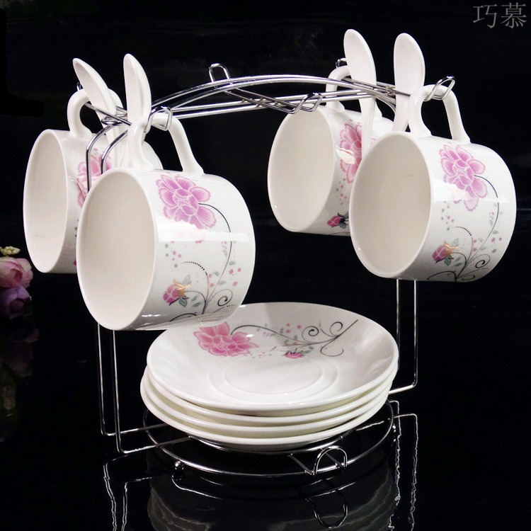 Qiao mu European ceramic coffee cup sets of high - grade up phnom penh creative four - piece spoon with ipads China coffee cups and saucers
