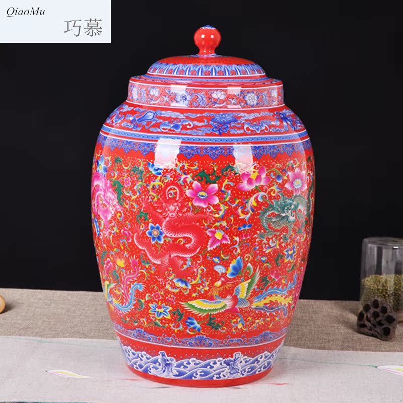 Qiao mu ceramic barrel household ricer box storage tank brewing tea cake cylinder cylinder cylinder tank pickles pickled meat caddy fixings