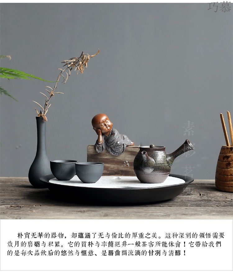 Qiao mu mottled rust tea pet undressed ore coarse pottery express little monk exquisite checking tea tray was furnishing articles