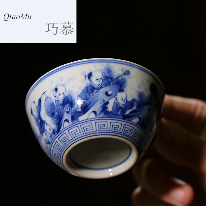 Qiao mu jingdezhen blue and white porcelain masters cup kung fu tea cups hand - made scenery sample tea cup S43018 thin tea cup