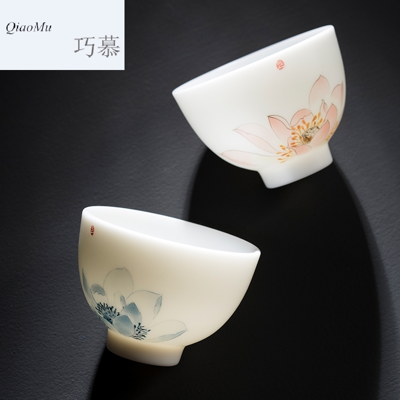 Qiao mu CMJ dehua suet white jade porcelain teacup up large - sized ceramic sample tea cup pastel personal master