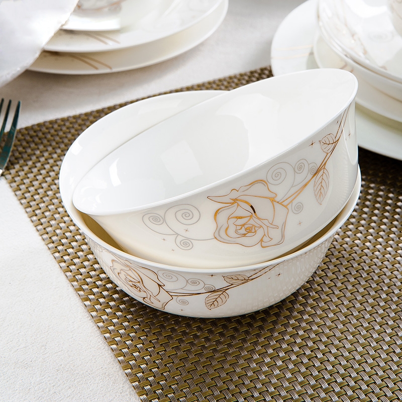 Qiao mu ipads China gold rose ipads bowls plates spoon, free collocation with microwave golden bowl basin ceramic tableware