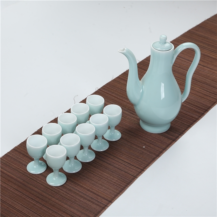 Qiao mu ceramic liquor wine longquan green China home hip flask glass kit gift set points wine tall