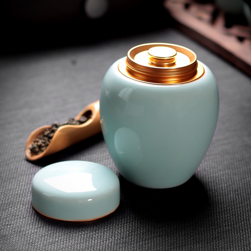 Qiao mu QYX caddy fixings ceramic seal storage tanks longquan celadon small portable tea caddy fixings household ceramics