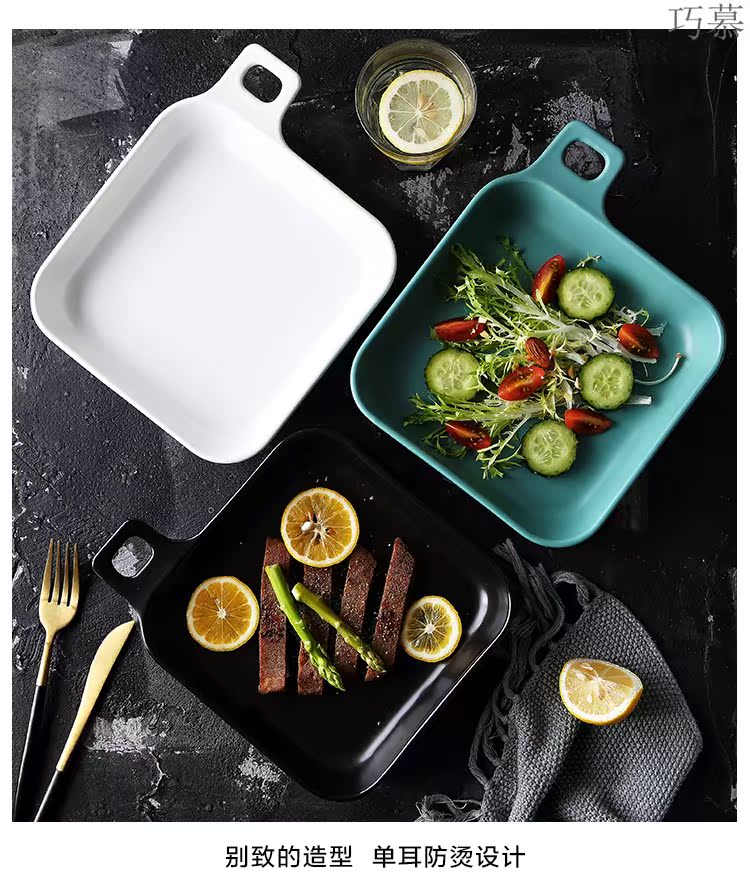 Qiao mu Nordic creative web celebrity photos tableware with handle plates special - shaped baking dish plate microwave oven ceramic flat
