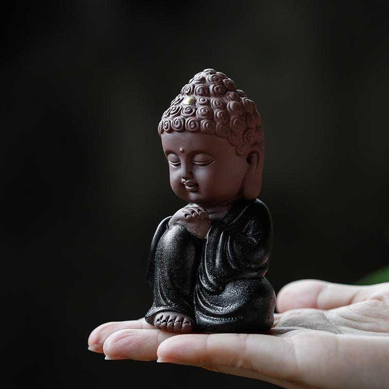 Qiao mu purple sand tea pet home decoration furnishing articles of Buddha young monk monk, black pottery ceramic tea pets to play with cars