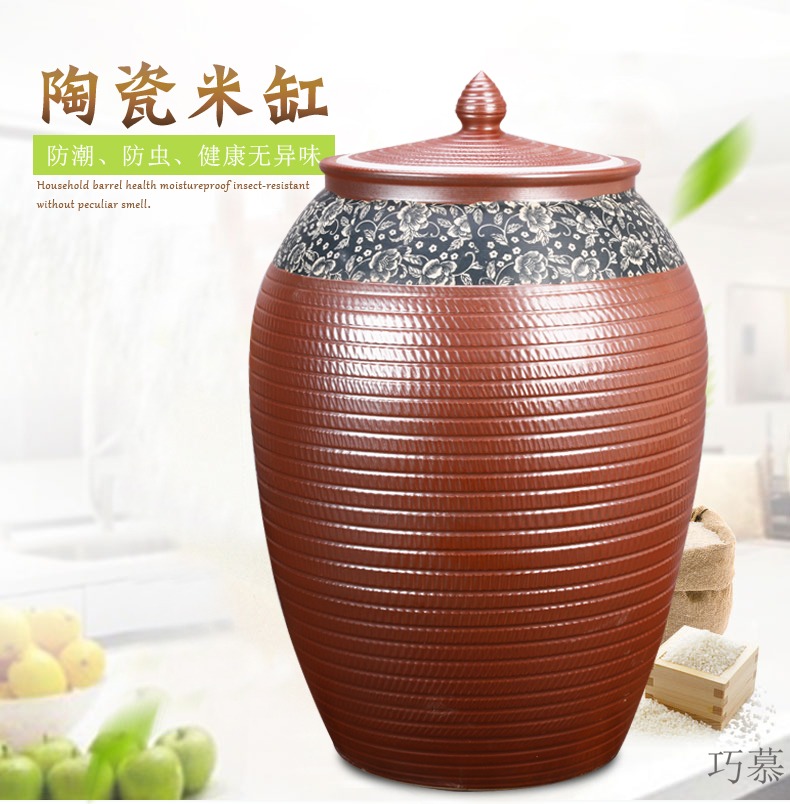 Qiao mu ceramic barrel with cover coarse pottery household moistureproof ricer box basin surface water cylinder kimchi storage tank