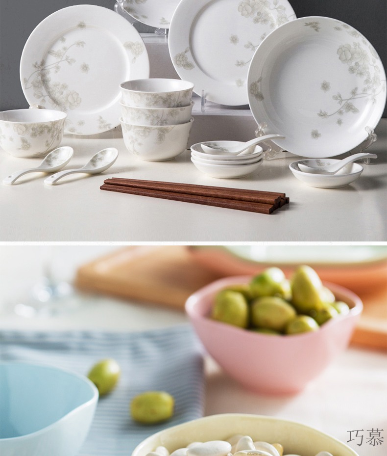 Qiam longed for home opportunely creative ceramic Korean Chinese bowl dishes chopsticks kitchen set tableware gift sets