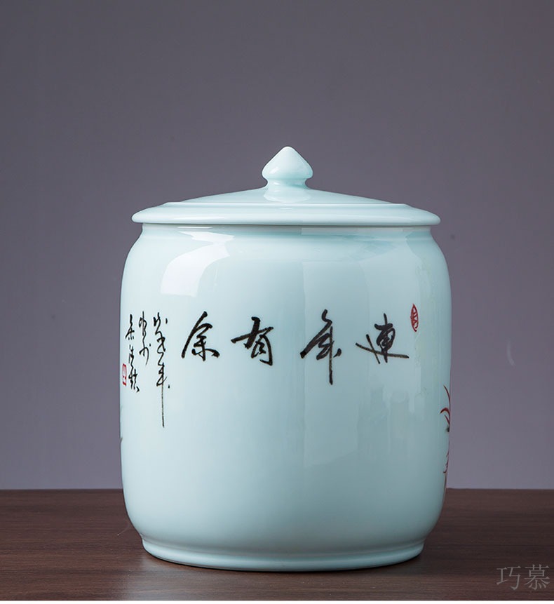 Qiao mu ceramic barrel with cover ricer box 25 kg of flour moistureproof insect - resistant seal tea cylinder cylinder grains storage