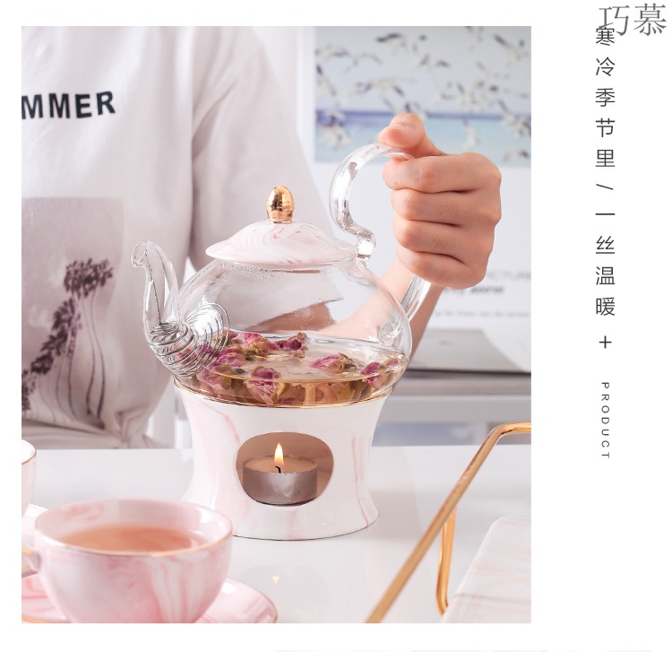 Qiao mu American - style ins flowers and tea set suits for heating contracted ceramic based fruit flower tea tea in the afternoon