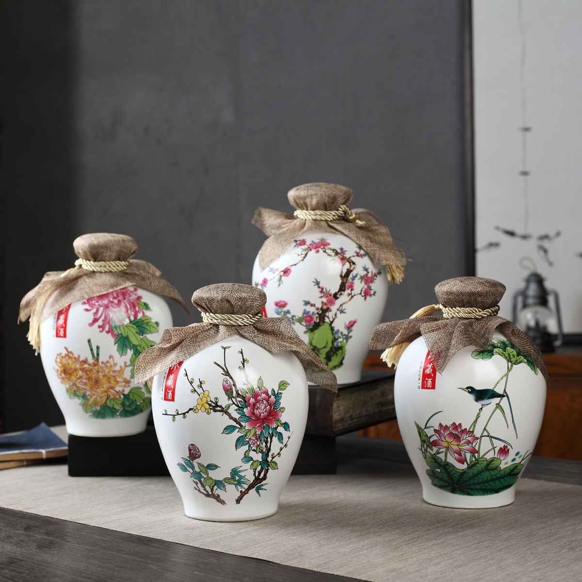 Qiao mu custom small jingdezhen sharply black glaze ceramic bottle expressions using 1 catty 2 jins of 3 kg 5 jins of 10 jins sealed flask