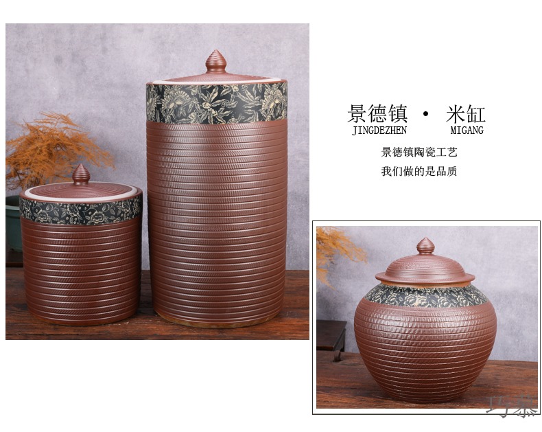 Qiao mu ceramic barrel with cover coarse pottery household moistureproof ricer box basin surface water cylinder kimchi storage tank