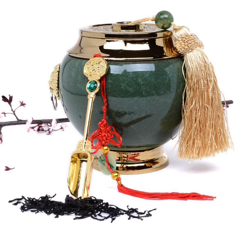 Qiao mu ceramic gold - plated caddy fixings large elder brother up with crack celadon seal storage jar, black tea, green tea package