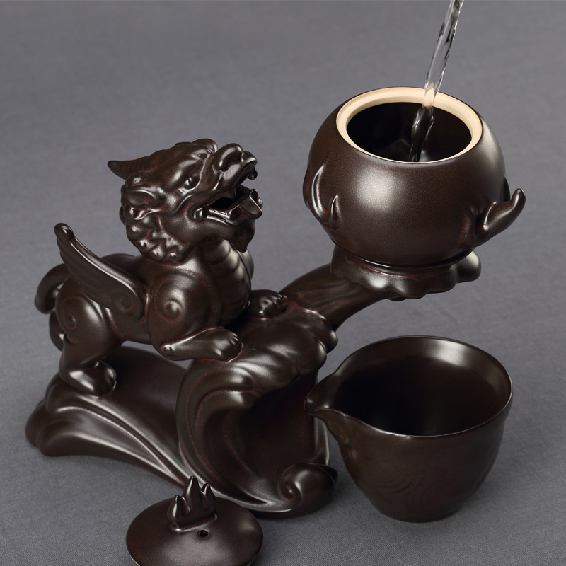 Qiao mu contracted fortunes of pottery and porcelain teacup suit household kung fu tea set lazy people make tea, graphite is fully automatic