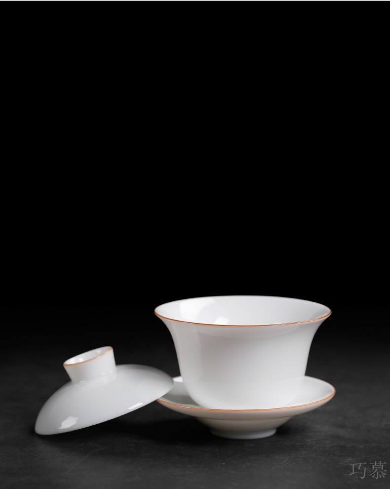 Sweet white jade qiao mu PMZ dehua porcelain ceramic kung fu tea tea tureen lid only three tureen finger size