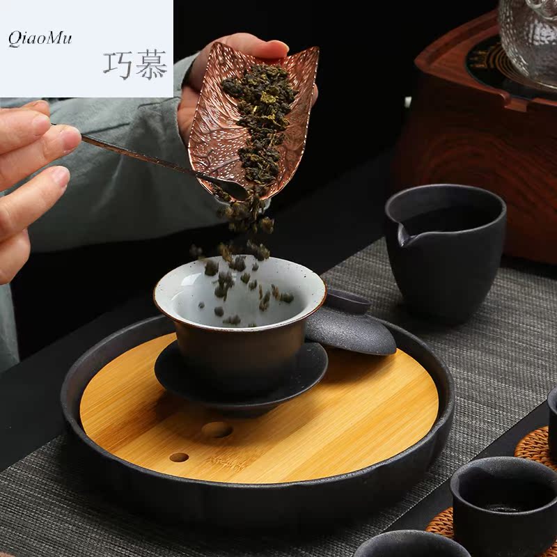 Qiao MuYin pot dry mercifully suit of black spot zen tea tea tray was kung fu tea set ceramic cups of a complete set of gift box