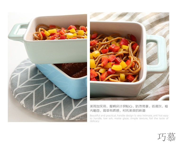 Qiao mu candy color ceramic ears rectangle baking bowl baking pan baked FanPan pasta dish oven tray