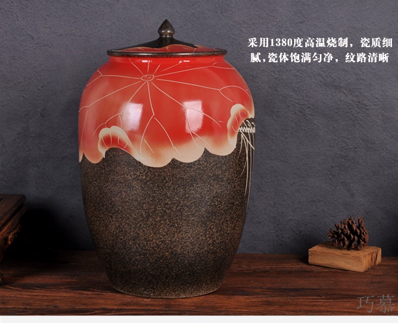 Qiao mu jingdezhen ceramic barrel ricer box 50 kg pack household with cover storage rice jar of pickles, flour water oil cylinder