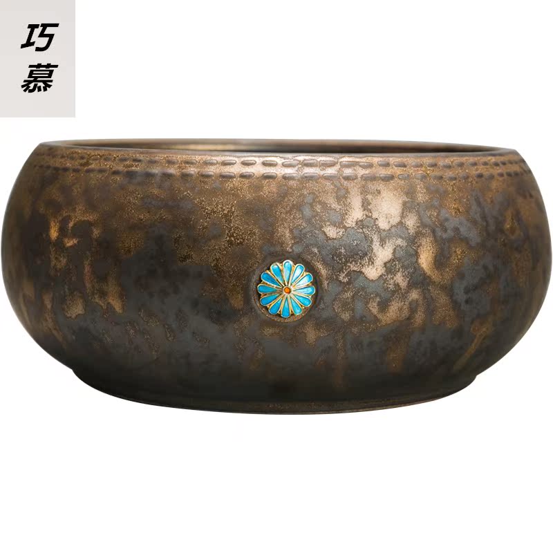 Qiao mu landscape ceramic cloisonne in hot tea to wash to large water jar barrels writing brush washer to use kung fu tea accessories