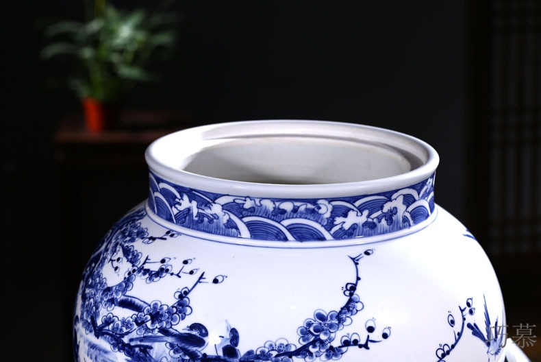 Qiao mu jingdezhen ceramic barrel ricer box storage tank hand under glaze blue and white color tea cylinder adornment ornament porcelain altar