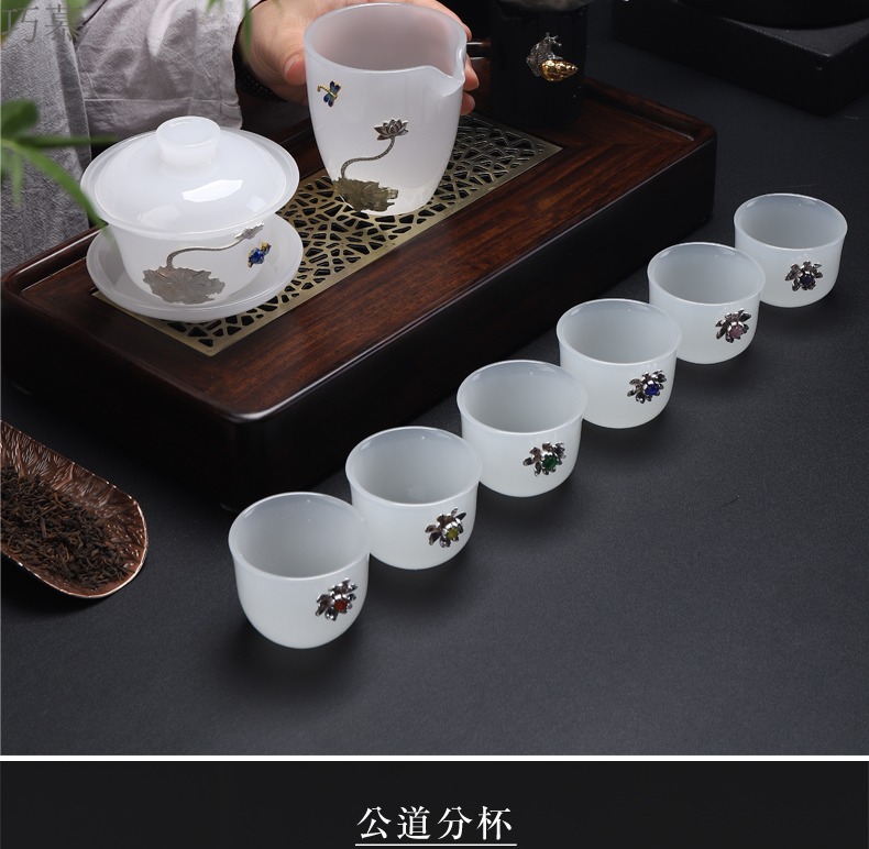 Qiao mu jingdezhen ceramic kung fu tea accessories fair silver coloured glaze jade white porcelain cup device and a cup of tea