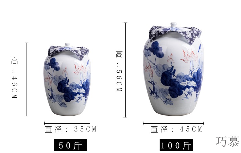 Qiao mu jingdezhen ceramic barrel with cover feng shui home 50 kg insect - resistant large capacity storage tank of rice flour