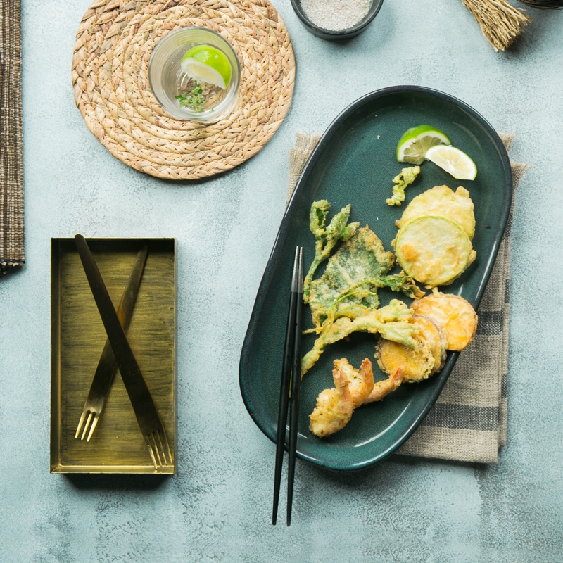 Qiao mu DY green manual strip plate of coarse pottery irregular flat dish dish fish dish fruit bowl shallow restoring ancient ways