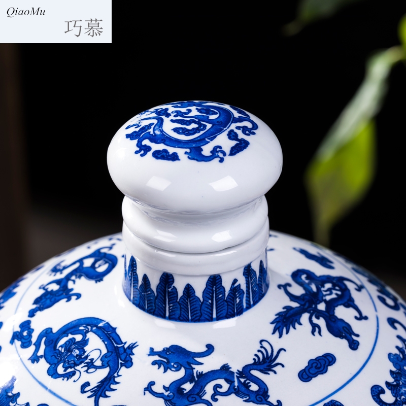 Qiao mu of jingdezhen blue and white porcelain jars ceramic terms bottle 10 jins to an empty bottle seal storage jar of wine